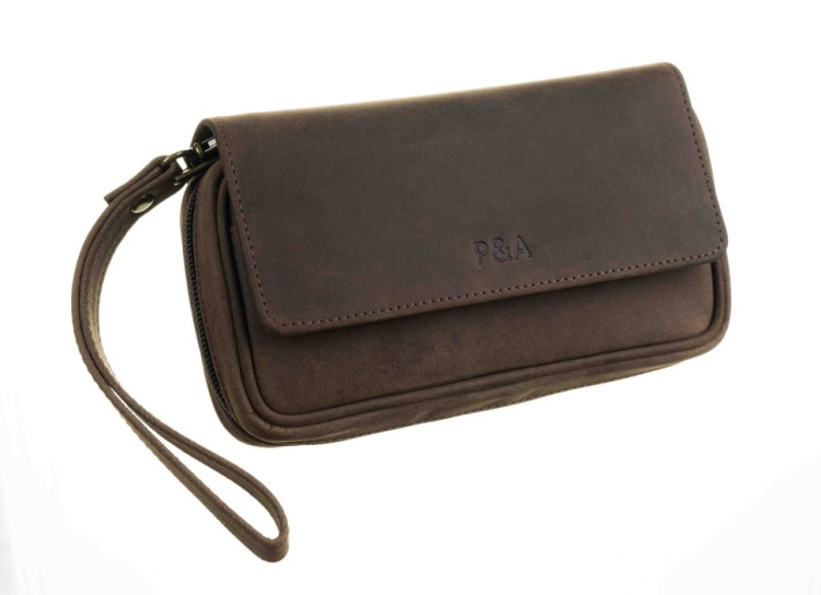 Сумка P&A для 2 трубок и табака, натуральная буйволиная кожа, подарочная упаковка