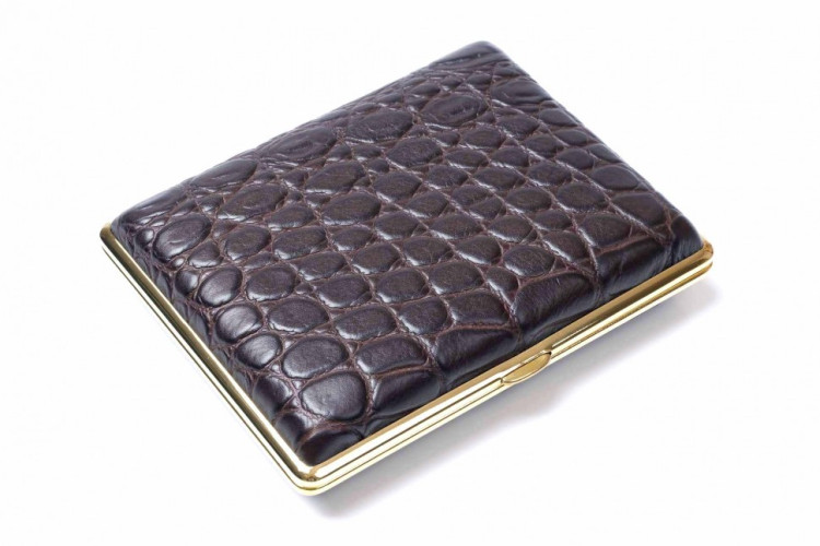 Портсигар Stoll на 12 сигарилл или сигар, натуральная кожа, Коричневый крокодил