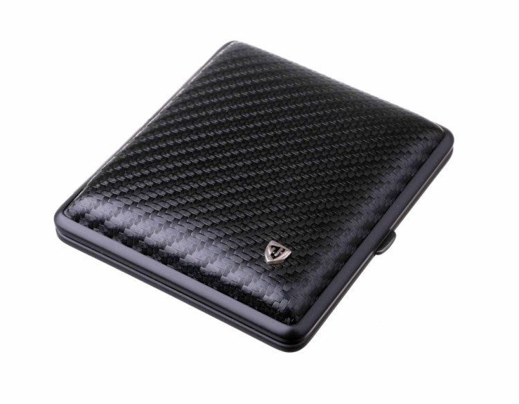 Портсигар Stoll на 18 сигарет, натуральная кожа, Карбон