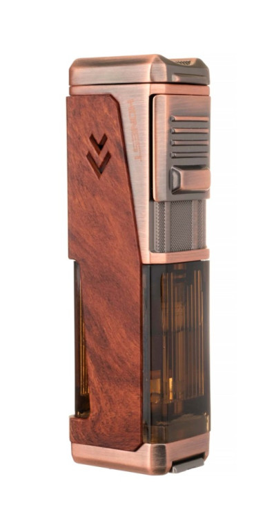 Зажигалка сигарная Honest, четверное пламя, с пробойником и сигарным ложементом, бронза с деревом