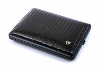 Портсигар Stoll на 20 сигарет, натуральная кожа, Черная ящерица