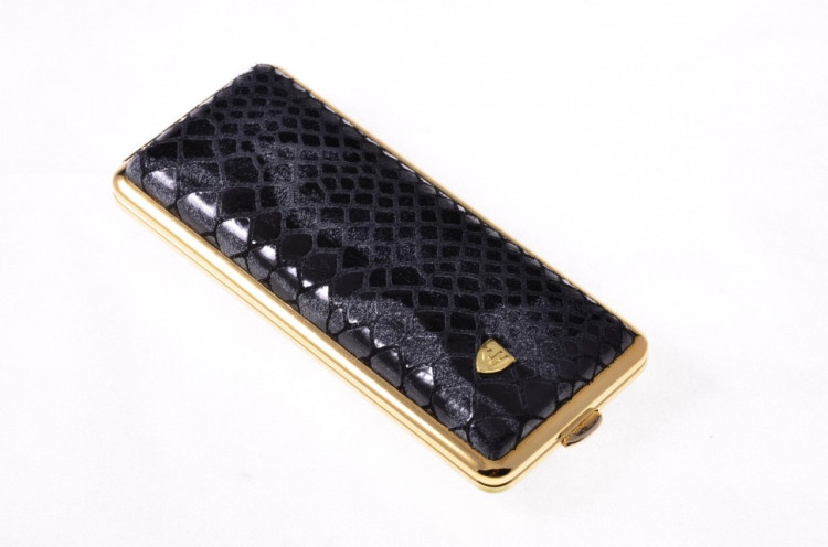 Портсигар Stoll на 14 сигарет, натуральная кожа, Черная змея