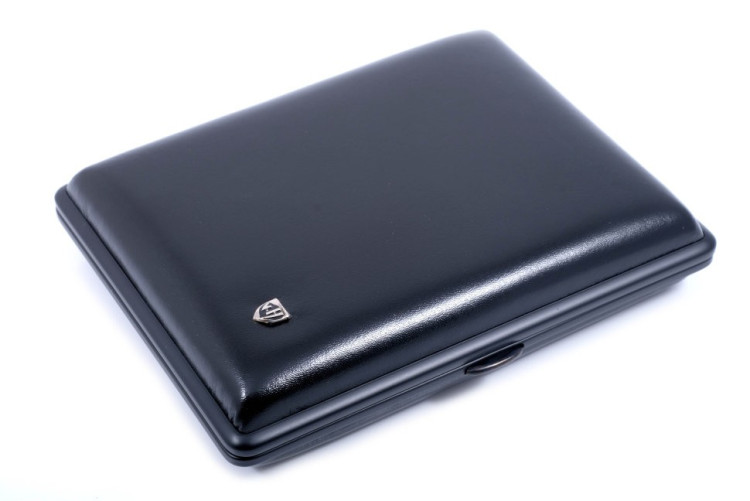 Портсигар Stoll на 12 сигарилл или сигар, натуральная кожа, Черный