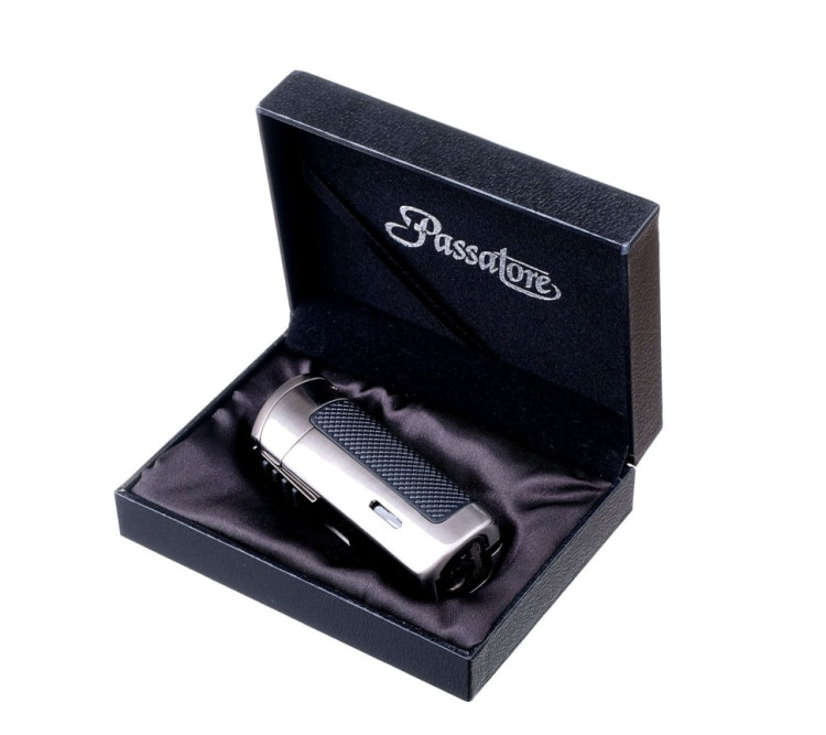 Зажигалка сигарная Passatore с пробойником, двойное пламя, оружейная сталь