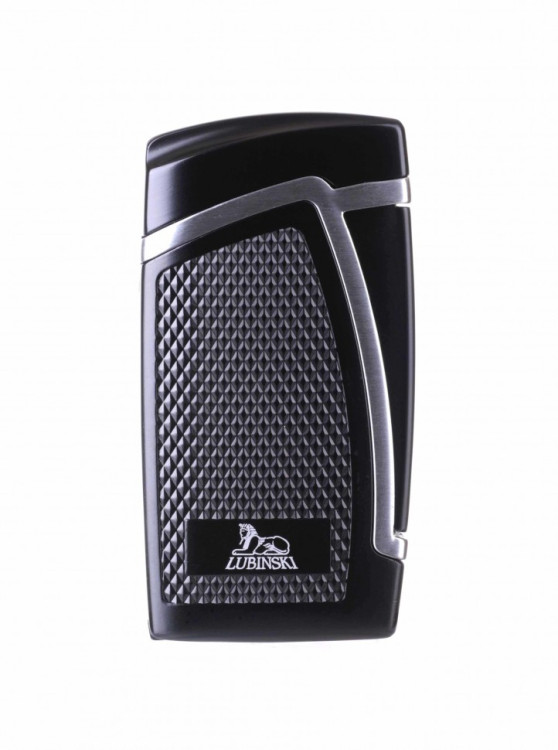 Зажигалка Lubinski "Дрэгон" турбо, двойное пламя, черно-серебристая