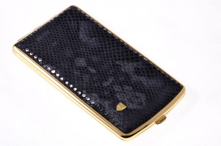 Портсигар Stoll на 11 сигарет 120 мм, натуральная кожа, Черная змея