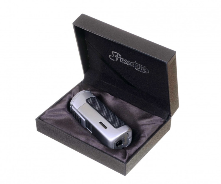 Зажигалка сигарная Passatore с пробойником, двойное пламя, хром