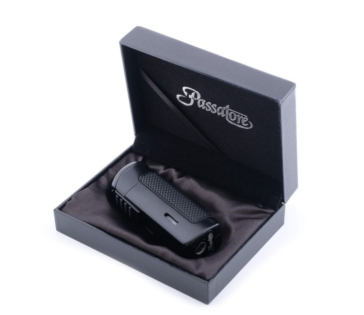 Зажигалка сигарная Passatore с пробойником, двойное пламя, черная