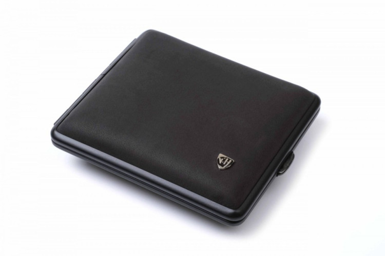 Портсигар Stoll на 18 сигарет, натуральная кожа, Черный нубук