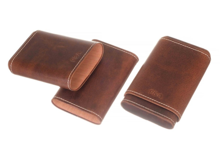 Чехол P&A на 4 сигары Робусто, натуральная кожа и кедр