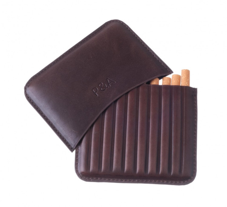 Сигаретница P&A на 10 штук, натуральная кожа, crazy horse