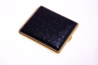 Портсигар Stoll на 18 сигарет, натуральная кожа, Черный страус