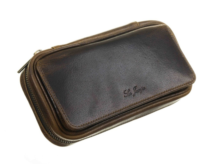Сумка Ser Jacopo для 2 трубок и табака, натуральная кожа, подарочная упаковка