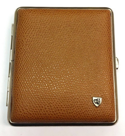 Портсигар STOLL на 18 сигарет, нат.кожа, коричневый, рифлёный